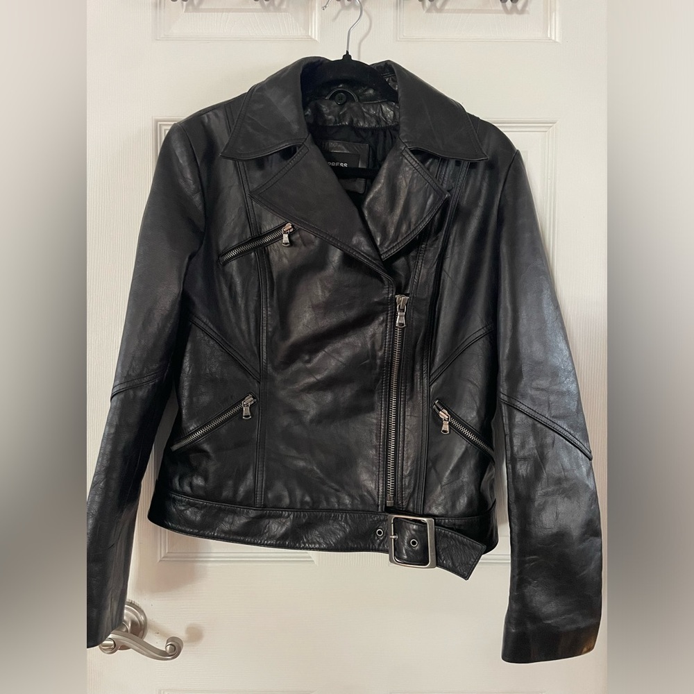 Express Genuine Women's Heavy Duty Sleek Black Leather Moto Jacket